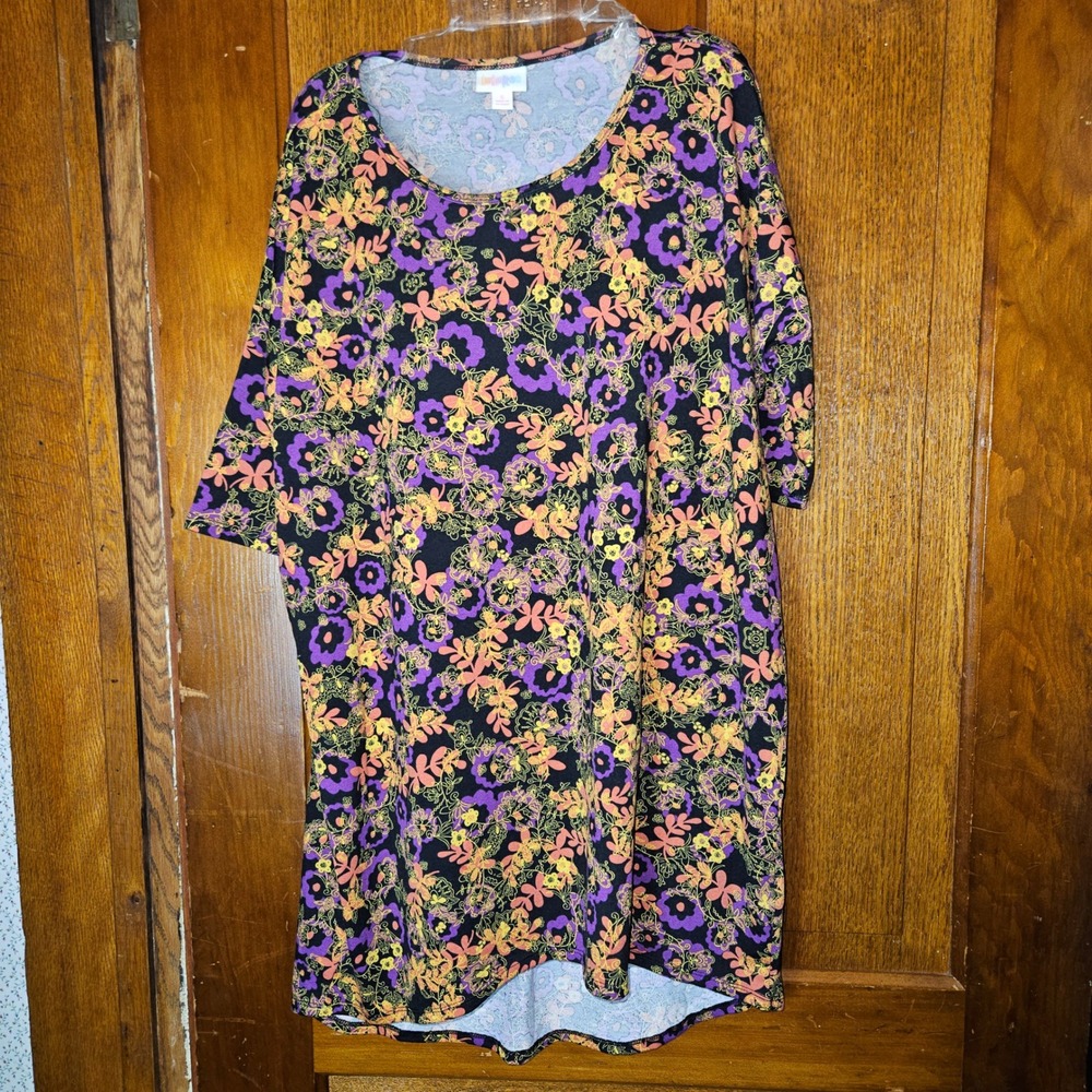 LuLaRoe Tunic WMN Small Irma Black Purple Orange Floral High Low Excellent Fall